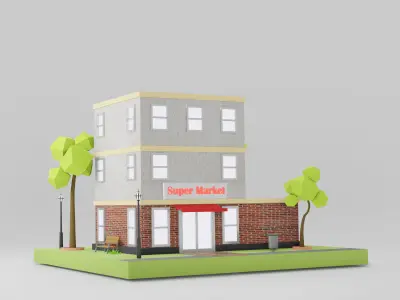 Supermarket Low Poly Diorama 001 Low-poly 3D model