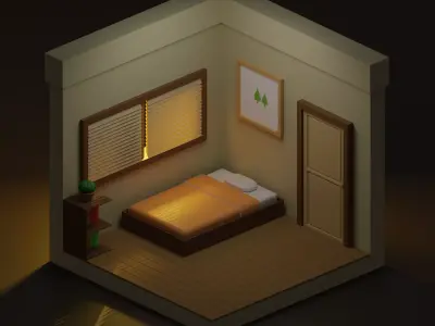 Isometric bedroom Morning Time Low-poly 3D model