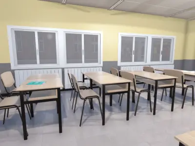 High school classroom Low-poly 3D model