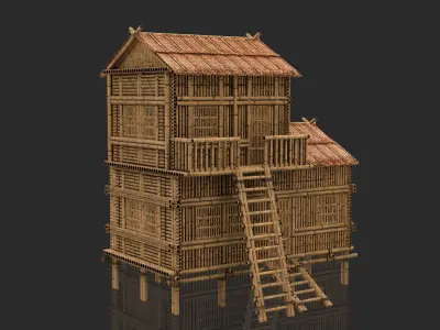 Bamboo House 5 - Jungle Hut 3D model