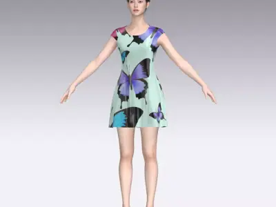 Butterfly Bloom A-Line Dress 3D model