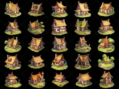 130 Transparent Fantasy Jungle Hut Game Asset Texture