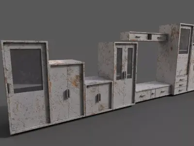 Set Old Modern Furniture 3D Model Low-poly 3D model