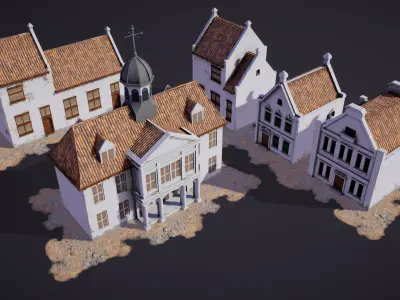 Old Batavia City Offices Townhall Static Meshes for Games Low-poly 3D model