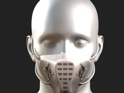 Gas mask respirator white plastic protection combat  Low-poly 3D model