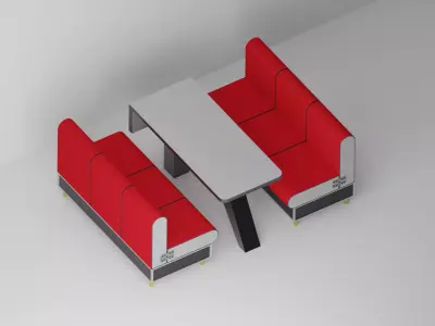 Fast food restaurant sofa and table Low-poly 3D model