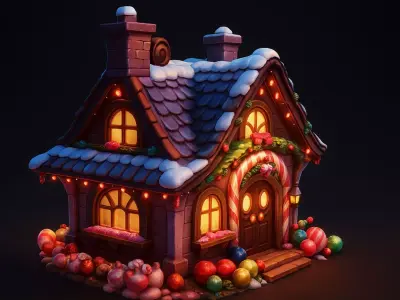 Candy House 3D Model  Cartoon Stylized Fantasy House  Game-Ready 3D model