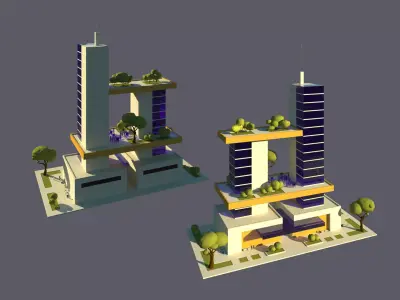 Low Poly Futuristic City Pack Buildings  Vehicles Trees  Low-poly 3D model