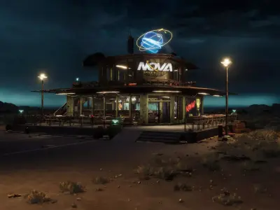 Nova Space Burgers-Cyberpunk Abandoned Restaurant-Bar Low-poly 3D model