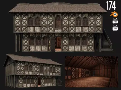 Old Medieval House Building 4K Textures GameReady 174 Low-poly 3D model