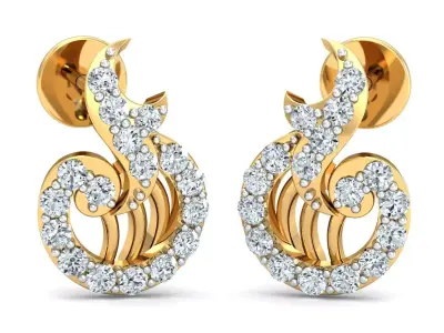 Yellow gold diamond earring-P3 PSER-03 3D print model