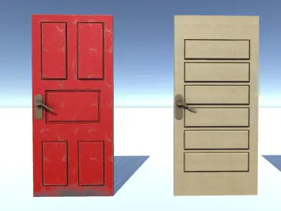 door pack 4 door low poly Low-poly 3D model