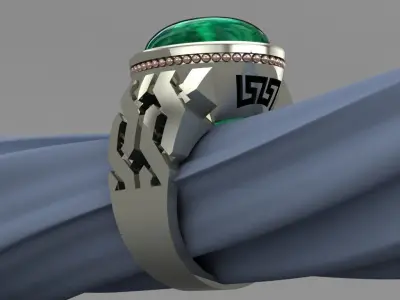 Cubin Emerald Mans White Gold Ring 3D Print Model 3D print model