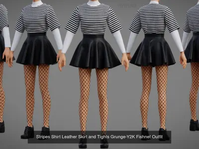 Alt Girl Outfit Pack - Fishnet Tights Leather Plaid Skirts Cloth