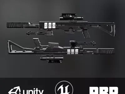 Modern Sci-fi Sniper Rifle AAA FPS Game Ready Weapon Asset  Low-poly 3D model