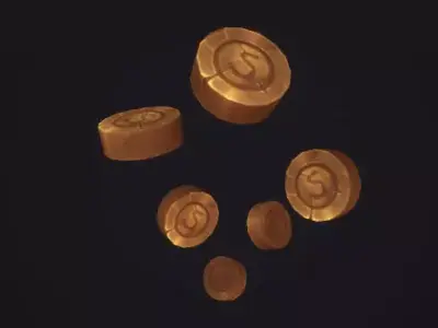 Hand drawn gold coins Low-poly 3D model