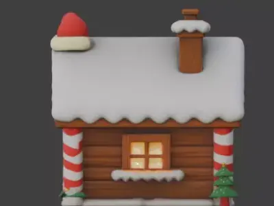 Cozy Winter Christmas Log Cabin 3D Model Low-poly 3D model