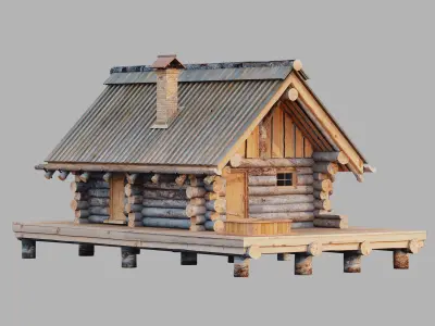 Karelian bath Log house from Kelo Low-poly 3D model