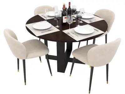 Dining Set round table with chairs 3D model