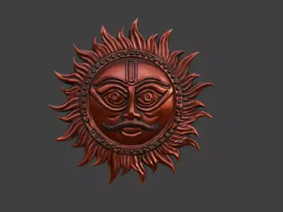 Radiant Sun Face Wall Relief Low-poly 3D model