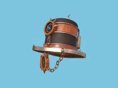 Steampunk Hat 06 Wood - SciFi Character Design Low-poly 3D model