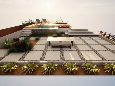 Modern Backyard Pool and Greenery 3d Low-poly 3D model