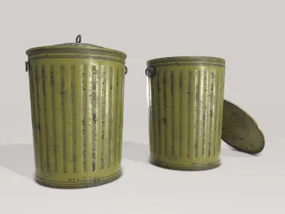 Old Yellow Trashcan Low-poly 3D model