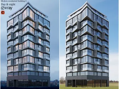 Modern residential building 6 3D model