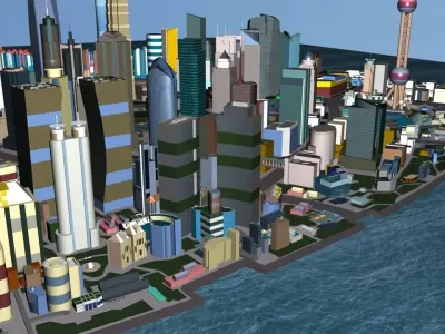 ShangHai Downtown I Low-poly 3D model