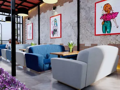 Coffee Shop Design Full Interior Modern Natural 3D model