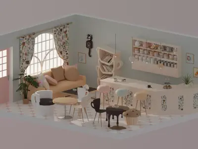 Teahouse Low-poly 3D model