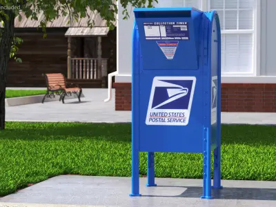 Blue Metal US Mailbox 3D model