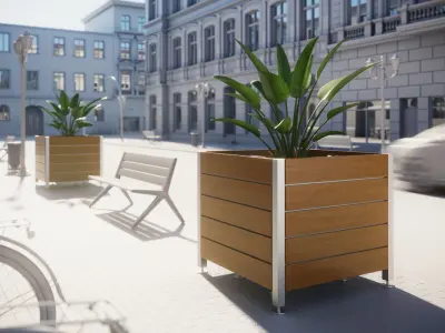 Green plant in a square pot 3D model