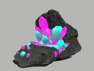 Crystal Set rock with crystals Low-poly 3D model