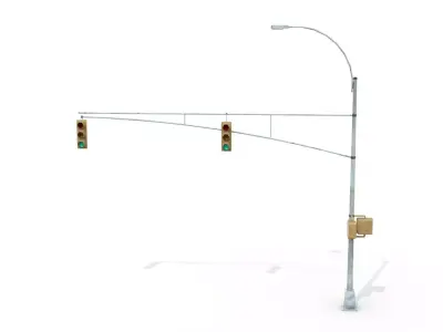 Traffic Light with Road Light Low-poly 3D model