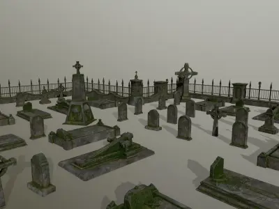 tombstone set two tombstones Low-poly 3D model