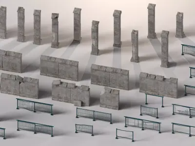 PBR Modular Fence Game-Ready Pack Low-poly 3D model