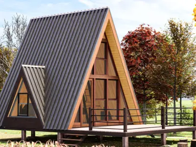 Timber Frame Architectural a frame house with structural details 3D model