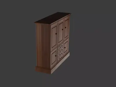 Wooden Cabinet with Doors Low-poly 3D model