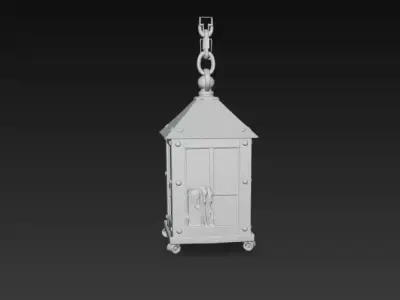 Medieval Hanging Lantern with Candle - Rustic Iron Vintage Light Low-poly 3D model