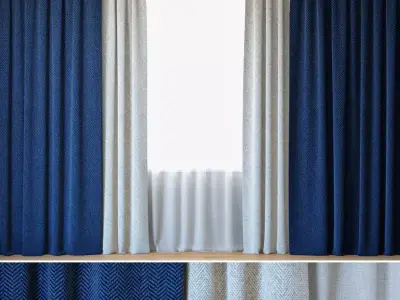 Curtains 49 Curtains with Tulle Sax Sunbrella and Lecce String 3D model