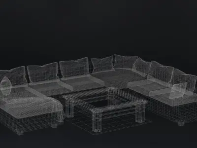 Fabric Sofa with a Dark Wood Table Free low-poly 3D model