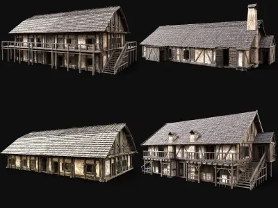 MEDIEVAL INDUSTRIAL HOUSE TAVERN INN VILLAGE FARM HUT COLLECTION 3D Model Pack