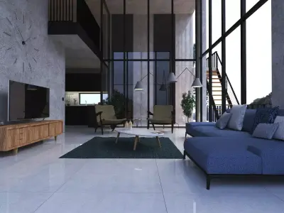 Interior modern living room with windows 3D print model