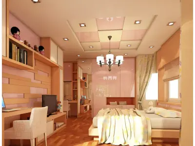 bedroom 4 with walls and wooden floors 3D model