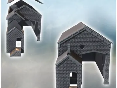 Brick warehouse with large windows and annex with door 26 - Mode 3D print model
