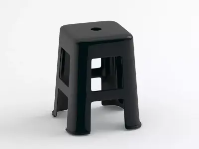 Black Hard Plastic Stool 3D model