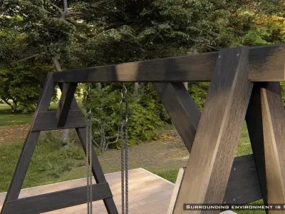 Classic wooden swing set with ropes 3D model