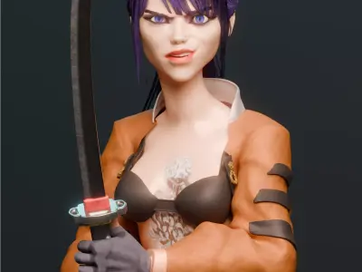 Stylized Female Samurai Character Game -Ready 3D Model Low-poly 3D model