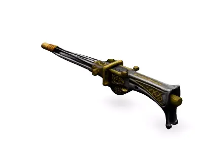 Ornate Steampunk MultiBarreled Rifle Low-poly 3D model